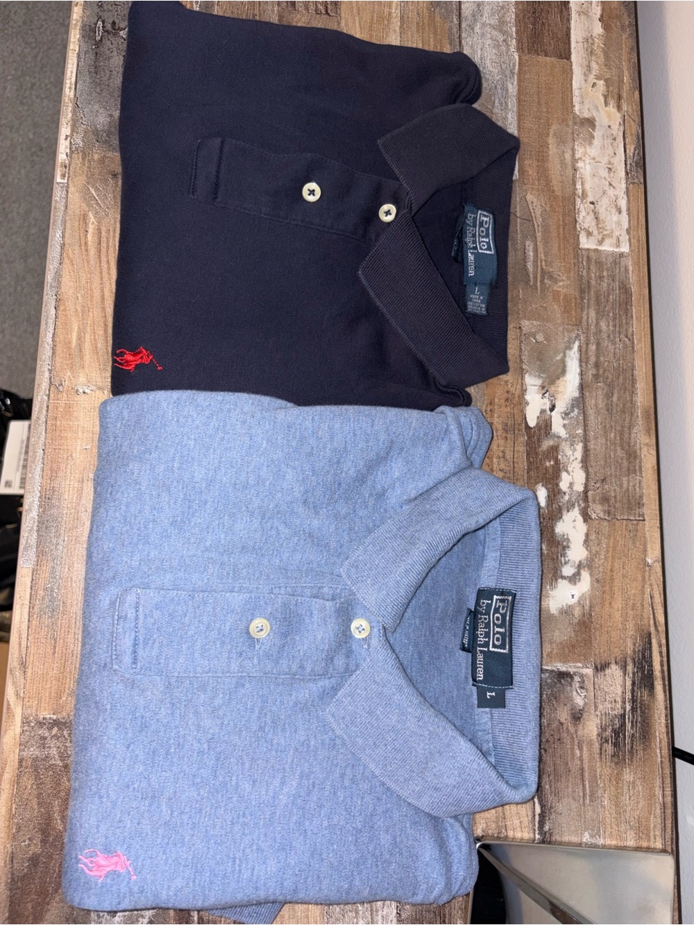 Lot of 2 Polo by Ralph Lauren V-Neck Polo Sweaters in Navy and Light Blue